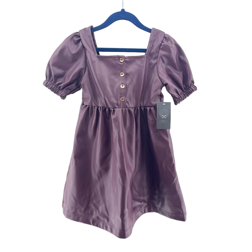 NWT Vince Camuto Faux Leather Maroon Bubble Sleeve Dress Gold Buttons Size 6